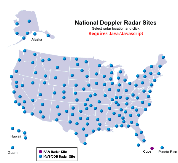 Locations of NWS Doppler radars